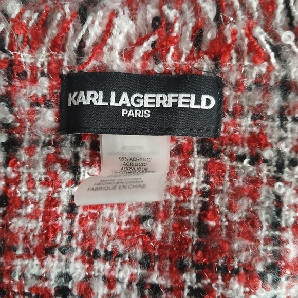 Karl Lagerfeld Paris' Scarf Blanket Woven Textured Tweed with Fringe in … - Picture 4 of 16